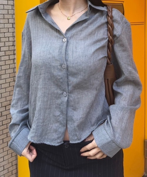 Teem Store(チームストア)の「リネンライク ショート シースルールーズシャツ 透け感(シャツ/ブラウス・レディース・ライトグリーン/ホワイト/ブルー/グレー・M/L)」の21枚目の写真