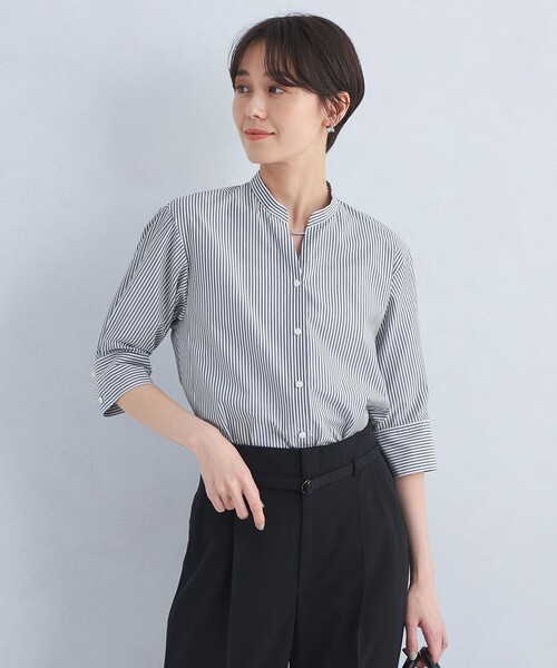 グリーンレーベルリラクシング リネン スキッパーブラウス 長袖 38 M UNITED ARROWS green label relaxing｜ドビー スキッパー