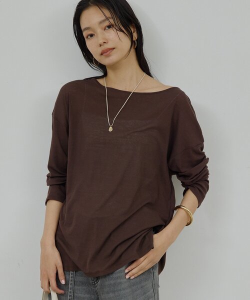 GALLARDAGALANTE(ガリャルダガランテ)の「【La nature linge】オーバーシアーロンT(Tシャツ/カットソー・レディース・ホワイト/ブラック/ブラウン・FREE)」の1枚目の写真