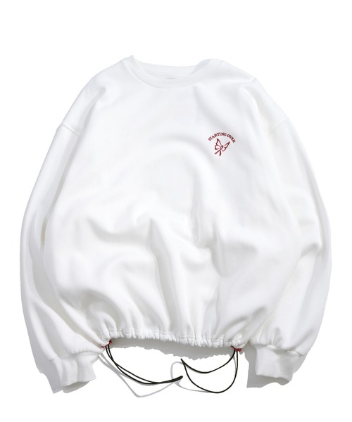 Starting Over(スターティングオーバー)の「PRINT EMBROIDERY CREWNECK DRAWCODE SWEAT LONG SLEEVE/ 裏起毛 プリント 刺繍 クルーネック ドローコードスウェット 長袖(スウェット・メンズ・チャコールグレー/アッシュグレー/ホワイト系その他2/ホワイト系その他4/ブラック系その他3/ブラック系その他/ライトグレー系1/ブラック/グレー系その他/ホワイト系その他5/ブラック系その他2/グレー系その他2/ホワイト/ホワイト系その他3/ライトグレー系/ライトグレー系2/ホワイト系その他・M/L)」の4枚目の写真