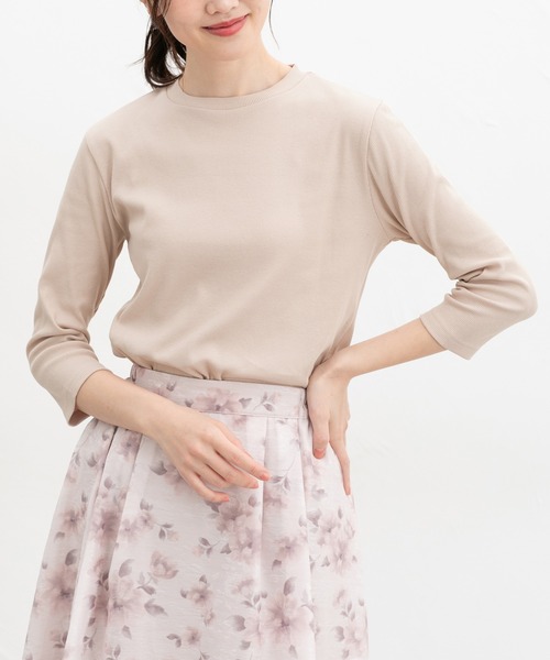 Honeys(ハニーズ)の「【UVカット】7分袖テレコTシャツ(Tシャツ/カットソー・レディース・オフホワイト/ライトイエロー/グレイッシュベージュ/ブラック/ライトピンク/ミント・L/LL/M/S)」の6枚目の写真
