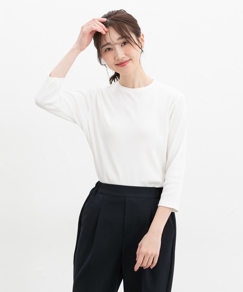 Honeys(ハニーズ)の「【UVカット】7分袖テレコTシャツ(Tシャツ/カットソー・レディース・オフホワイト/ライトイエロー/グレイッシュベージュ/ブラック/ライトピンク/ミント・L/LL/M/S)」の9枚目の写真