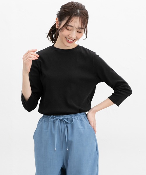 Honeys(ハニーズ)の「【UVカット】7分袖テレコTシャツ(Tシャツ/カットソー・レディース・オフホワイト/ライトイエロー/グレイッシュベージュ/ブラック/ライトピンク/ミント・L/LL/M/S)」の11枚目の写真
