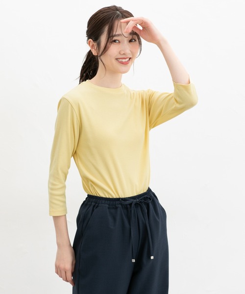Honeys(ハニーズ)の「【UVカット】7分袖テレコTシャツ(Tシャツ/カットソー・レディース・オフホワイト/ライトイエロー/グレイッシュベージュ/ブラック/ライトピンク/ミント・L/LL/M/S)」の15枚目の写真