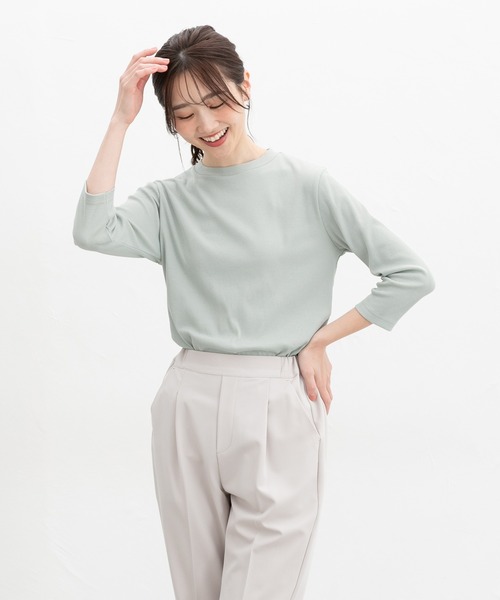Honeys(ハニーズ)の「【UVカット】7分袖テレコTシャツ(Tシャツ/カットソー・レディース・オフホワイト/ライトイエロー/グレイッシュベージュ/ブラック/ライトピンク/ミント・L/LL/M/S)」の17枚目の写真