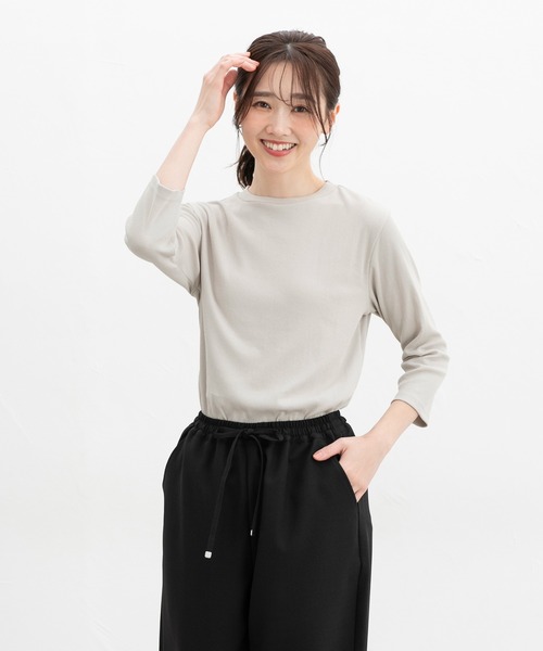 Honeys(ハニーズ)の「【UVカット】7分袖テレコTシャツ(Tシャツ/カットソー・レディース・オフホワイト/ライトイエロー/グレイッシュベージュ/ブラック/ライトピンク/ミント・L/LL/M/S)」の19枚目の写真