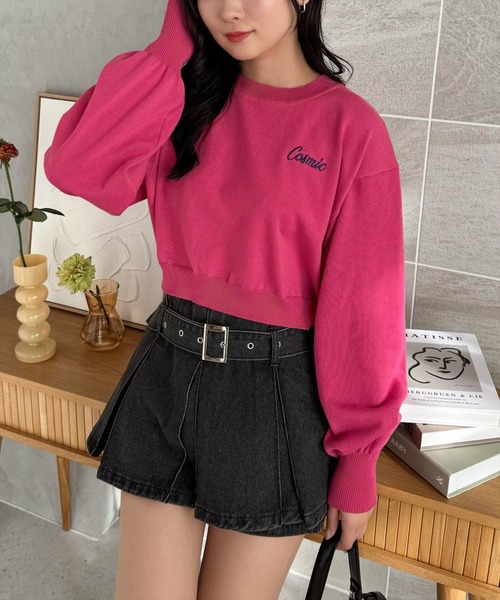 clear（クリア）の「ワンポイント刺繍ショート丈ニットトップス［大人 カジュアル スタイルアップ］≪再入荷≫（ニット/セーター・レディース・ピンク/アイボリー/ブラック・F）」の3枚目の写真