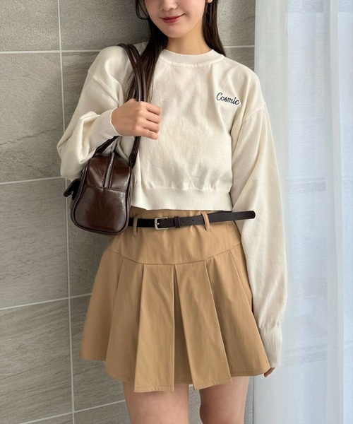 clear（クリア）の「ワンポイント刺繍ショート丈ニットトップス［大人 カジュアル スタイルアップ］≪再入荷≫（ニット/セーター・レディース・ピンク/アイボリー/ブラック・F）」の2枚目の写真