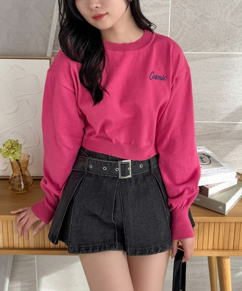 clear（クリア）の「ワンポイント刺繍ショート丈ニットトップス［大人 カジュアル スタイルアップ］≪再入荷≫（ニット/セーター・レディース・ピンク/アイボリー/ブラック・F）」の8枚目の写真