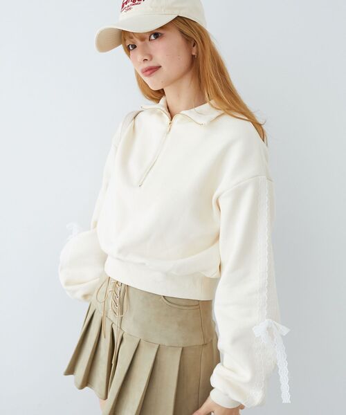 MAJESTIC LEGON（マジェスティックレゴン）の「レースリボンショート裏起毛スウェット（スウェット・レディース・アイボリー/グレー/チャコールグレー・MEDIUM）」の9枚目の写真