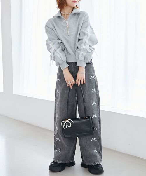 MAJESTIC LEGON（マジェスティックレゴン）の「レースリボンショート裏起毛スウェット（スウェット・レディース・アイボリー/グレー/チャコールグレー・MEDIUM）」の12枚目の写真