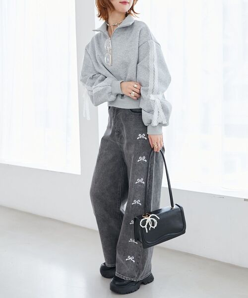 MAJESTIC LEGON（マジェスティックレゴン）の「レースリボンショート裏起毛スウェット（スウェット・レディース・アイボリー/グレー/チャコールグレー・MEDIUM）」の13枚目の写真