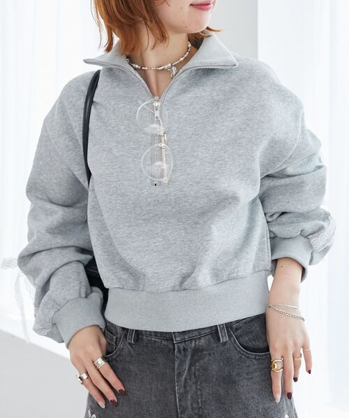 MAJESTIC LEGON（マジェスティックレゴン）の「レースリボンショート裏起毛スウェット（スウェット・レディース・アイボリー/グレー/チャコールグレー・MEDIUM）」の15枚目の写真