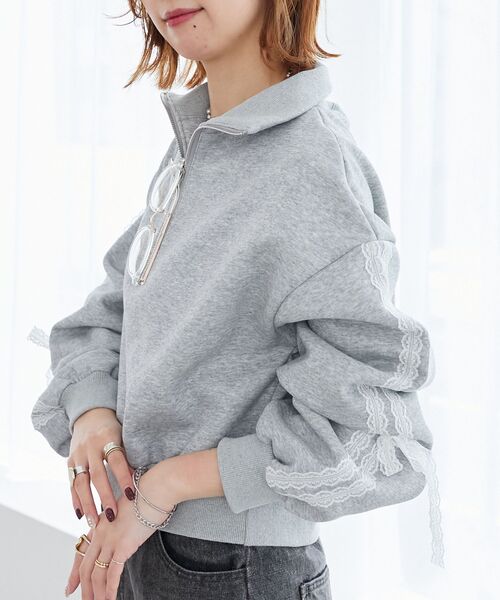 MAJESTIC LEGON（マジェスティックレゴン）の「レースリボンショート裏起毛スウェット（スウェット・レディース・アイボリー/グレー/チャコールグレー・MEDIUM）」の16枚目の写真