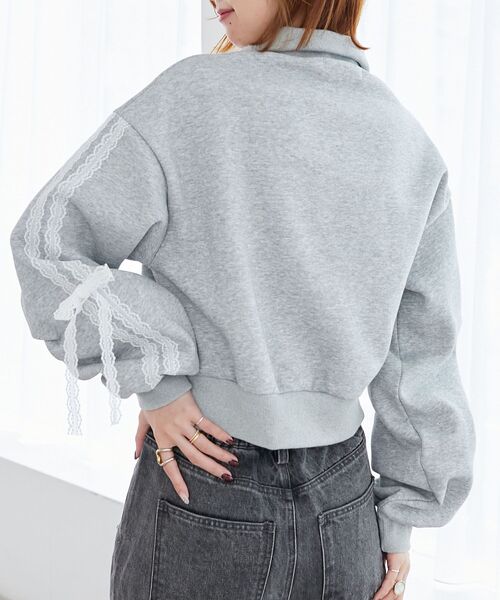 MAJESTIC LEGON（マジェスティックレゴン）の「レースリボンショート裏起毛スウェット（スウェット・レディース・アイボリー/グレー/チャコールグレー・MEDIUM）」の17枚目の写真