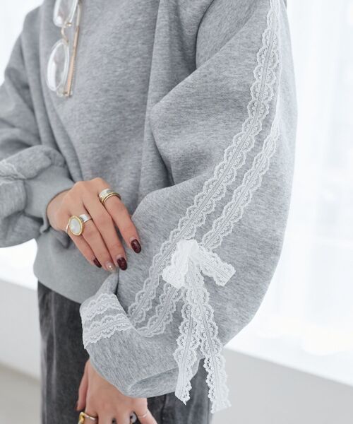 MAJESTIC LEGON（マジェスティックレゴン）の「レースリボンショート裏起毛スウェット（スウェット・レディース・アイボリー/グレー/チャコールグレー・MEDIUM）」の18枚目の写真