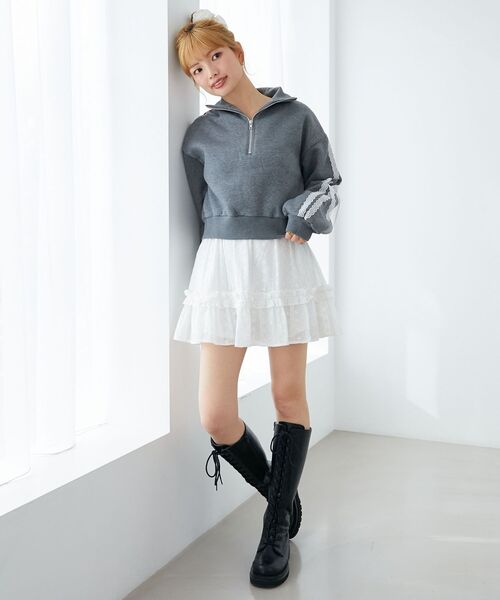 MAJESTIC LEGON（マジェスティックレゴン）の「レースリボンショート裏起毛スウェット（スウェット・レディース・アイボリー/グレー/チャコールグレー・MEDIUM）」の19枚目の写真