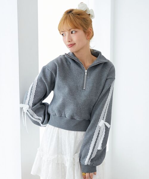 MAJESTIC LEGON（マジェスティックレゴン）の「レースリボンショート裏起毛スウェット（スウェット・レディース・アイボリー/グレー/チャコールグレー・MEDIUM）」の22枚目の写真