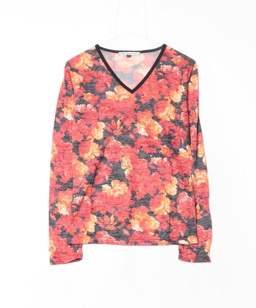 INNOCENT(イノセント)の「『Growth by Grail』フラワープリントVネックL/S(Tシャツ/カットソー・メンズ・レッド/ブルー/ブラック・LARGE/MEDIUM)」の1枚目の写真