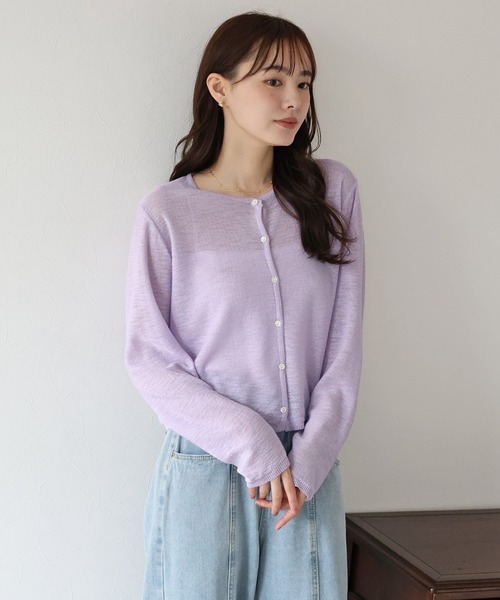 BLUEEAST（ブルーイースト）の「《新色追加/バイカラー》シアーニットカーディガン（カーディガン/ボレロ・レディース・ブラック/オフホワイト/ブルー/パープル/レッド/ホワイト系/グレー系/ネイビー系/イエロー・MEDIUM）」の7枚目の写真