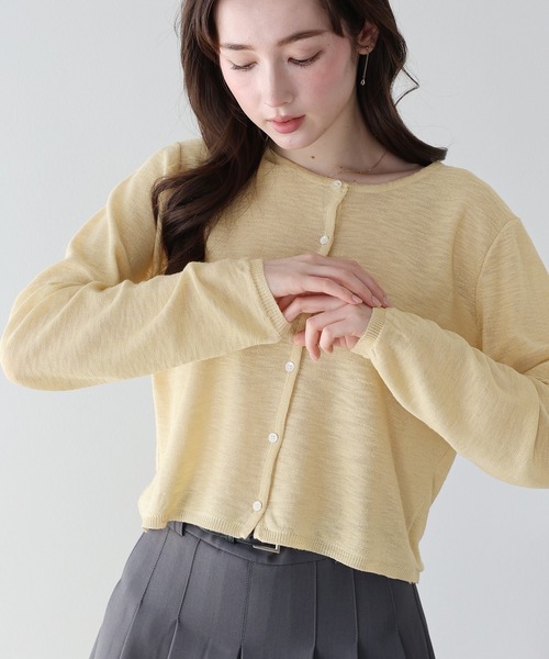 BLUEEAST（ブルーイースト）の「《新色追加/バイカラー》シアーニットカーディガン（カーディガン/ボレロ・レディース・ブラック/オフホワイト/ブルー/パープル/レッド/ホワイト系/グレー系/ネイビー系/イエロー・MEDIUM）」の8枚目の写真