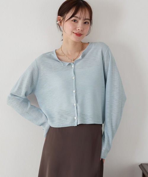 BLUEEAST（ブルーイースト）の「《新色追加/バイカラー》シアーニットカーディガン（カーディガン/ボレロ・レディース・ブラック/オフホワイト/ブルー/パープル/レッド/ホワイト系/グレー系/ネイビー系/イエロー・MEDIUM）」の11枚目の写真