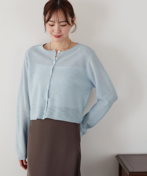 BLUEEAST（ブルーイースト）の「《新色追加/バイカラー》シアーニットカーディガン（カーディガン/ボレロ・レディース・ブラック/オフホワイト/ブルー/パープル/レッド/ホワイト系/グレー系/ネイビー系/イエロー・MEDIUM）」の12枚目の写真