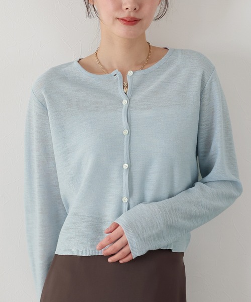 BLUEEAST（ブルーイースト）の「《新色追加/バイカラー》シアーニットカーディガン（カーディガン/ボレロ・レディース・ブラック/オフホワイト/ブルー/パープル/レッド/ホワイト系/グレー系/ネイビー系/イエロー・MEDIUM）」の13枚目の写真