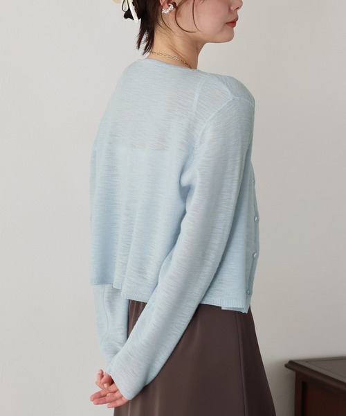 BLUEEAST（ブルーイースト）の「《新色追加/バイカラー》シアーニットカーディガン（カーディガン/ボレロ・レディース・ブラック/オフホワイト/ブルー/パープル/レッド/ホワイト系/グレー系/ネイビー系/イエロー・MEDIUM）」の14枚目の写真