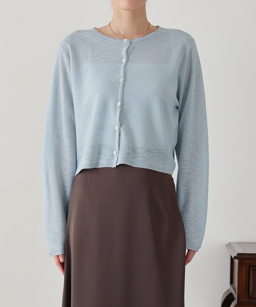 BLUEEAST（ブルーイースト）の「《新色追加/バイカラー》シアーニットカーディガン（カーディガン/ボレロ・レディース・ブラック/オフホワイト/ブルー/パープル/レッド/ホワイト系/グレー系/ネイビー系/イエロー・MEDIUM）」の22枚目の写真