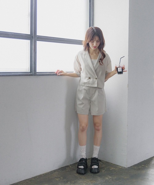 +J ジャケットとパンツ　セット セットアップ対応/洗える】トリアセダブルジョーゼット