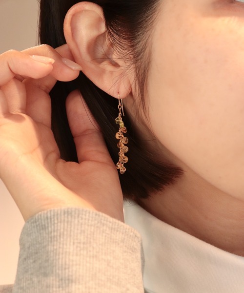 セール】mimosa K14GF シトリン&ペリドット しゃらピアス（ピアス（両
