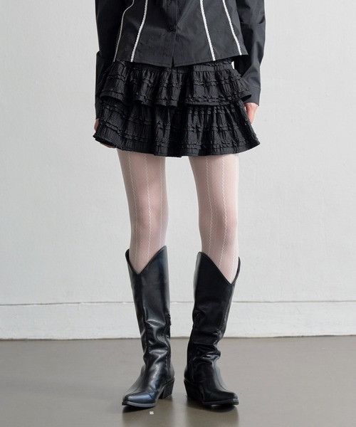 UNE MANSION（ユヌマンション）の「マジックラブリーフリル レースミニスカート（スカート・レディース・ホワイト/ブラック・FREE）」の2枚目の写真