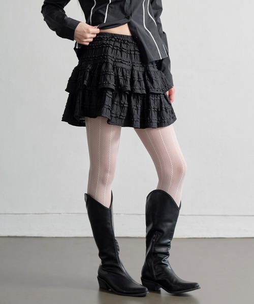UNE MANSION（ユヌマンション）の「マジックラブリーフリル レースミニスカート（スカート・レディース・ホワイト/ブラック・FREE）」の11枚目の写真