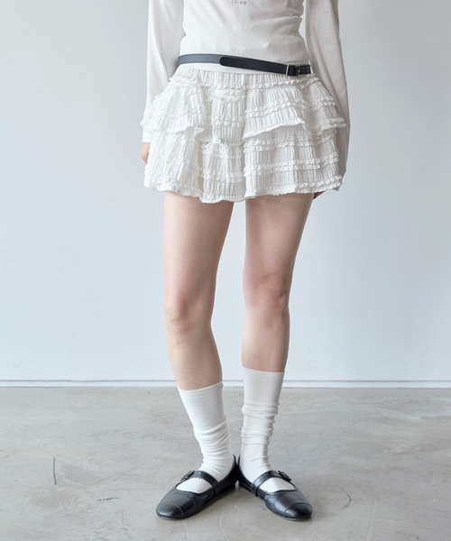 UNE MANSION（ユヌマンション）の「マジックラブリーフリル レースミニスカート（スカート・レディース・ホワイト/ブラック・FREE）」の7枚目の写真