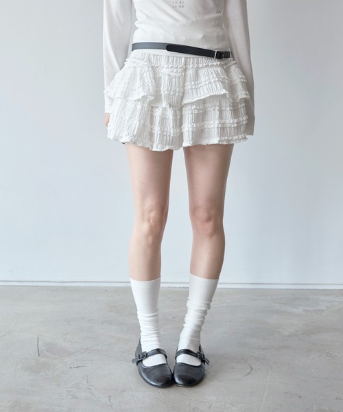 UNE MANSION（ユヌマンション）の「マジックラブリーフリル レースミニスカート（スカート・レディース・ホワイト/ブラック・FREE）」の6枚目の写真