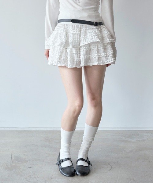 UNE MANSION（ユヌマンション）の「マジックラブリーフリル レースミニスカート（スカート・レディース・ホワイト/ブラック・FREE）」の8枚目の写真