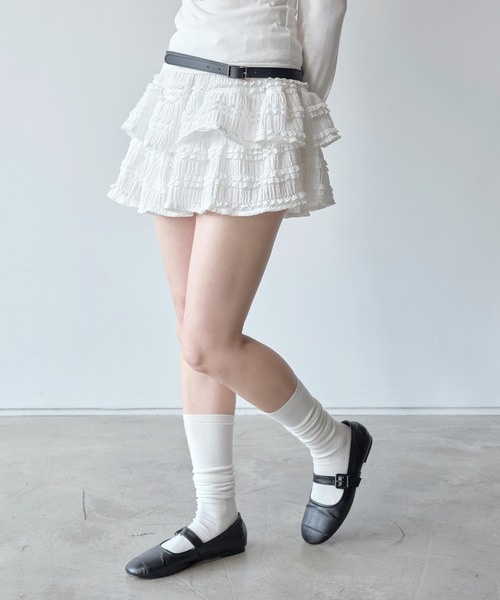 UNE MANSION（ユヌマンション）の「マジックラブリーフリル レースミニスカート（スカート・レディース・ホワイト/ブラック・FREE）」の9枚目の写真