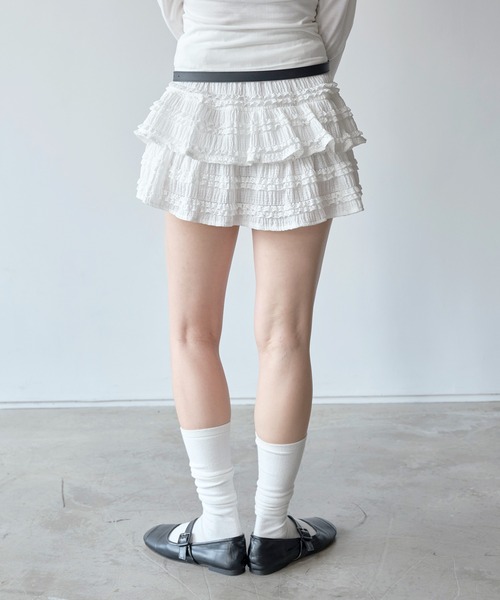 UNE MANSION（ユヌマンション）の「マジックラブリーフリル レースミニスカート（スカート・レディース・ホワイト/ブラック・FREE）」の10枚目の写真