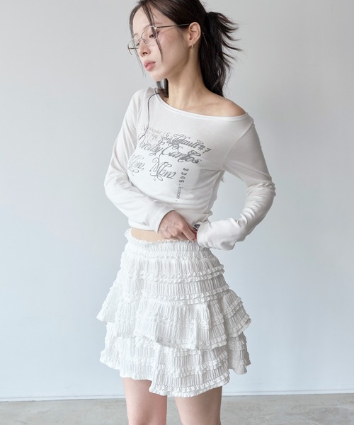 UNE MANSION（ユヌマンション）の「マジックラブリーフリル レースミニスカート（スカート・レディース・ホワイト/ブラック・FREE）」の5枚目の写真