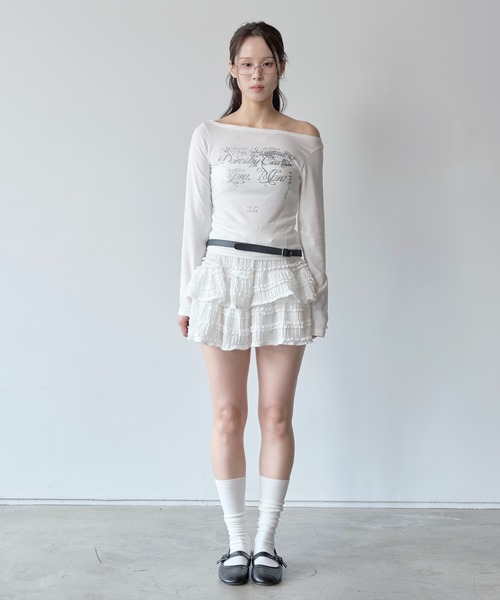 UNE MANSION（ユヌマンション）の「マジックラブリーフリル レースミニスカート（スカート・レディース・ホワイト/ブラック・FREE）」の21枚目の写真