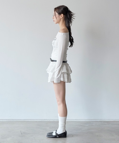 UNE MANSION（ユヌマンション）の「マジックラブリーフリル レースミニスカート（スカート・レディース・ホワイト/ブラック・FREE）」の22枚目の写真