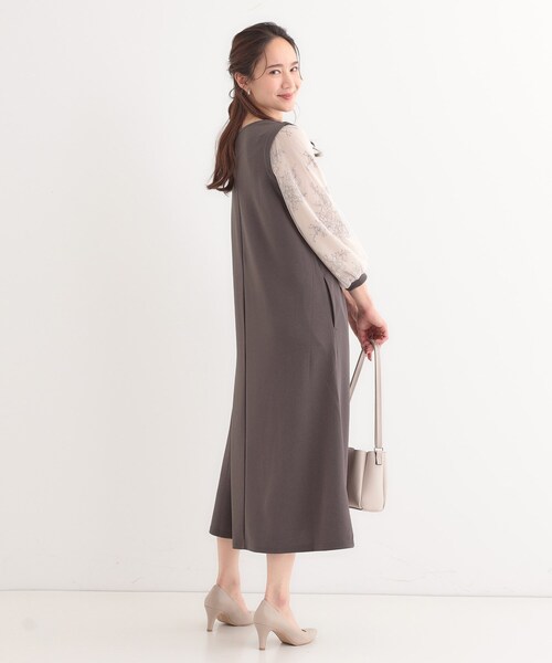 DRESKIP(ドレスキップ)の「◆1枚で上品に決まる お袖レース切り替え7分袖ワンピース(ワンピース・レディース・ナチュラル/ブラック/チャコールグレー・01/02/03/04)」の6枚目の写真