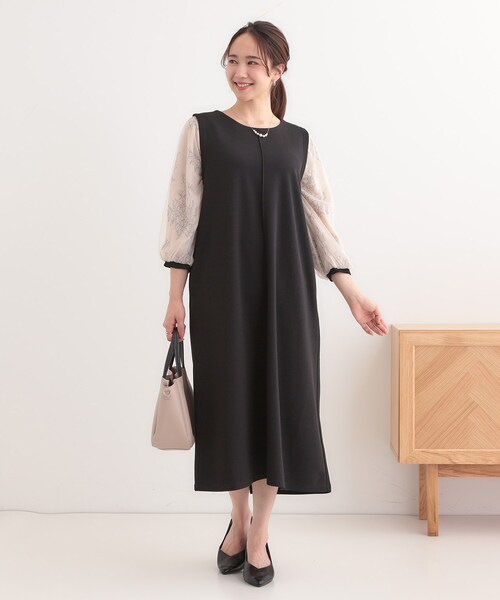 DRESKIP(ドレスキップ)の「◆1枚で上品に決まる お袖レース切り替え7分袖ワンピース(ワンピース・レディース・ナチュラル/ブラック/チャコールグレー・01/02/03/04)」の8枚目の写真