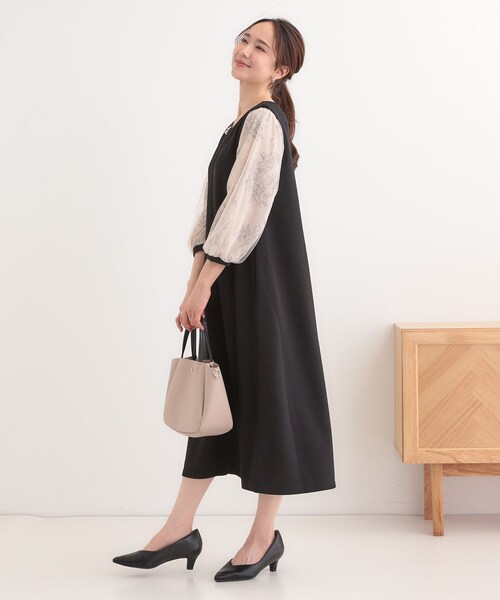 DRESKIP(ドレスキップ)の「◆1枚で上品に決まる お袖レース切り替え7分袖ワンピース(ワンピース・レディース・ナチュラル/ブラック/チャコールグレー・01/02/03/04)」の9枚目の写真