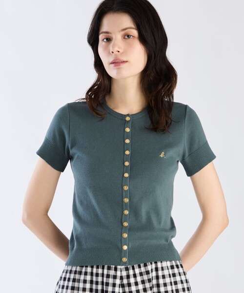 agnes b.（アニエスベー）の「"b."ロゴ刺繍 コットンニット 半袖 カーディガンプレッション "Swing"（カーディガン/ボレロ・レディース・グリーン・2/1/3）」の2枚目の写真