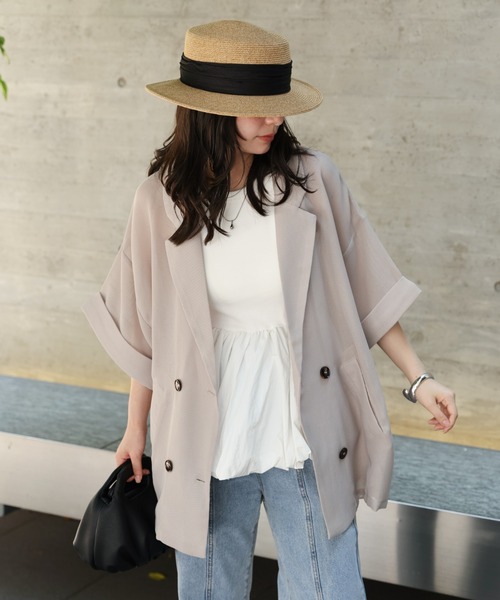 選べるデザイン】リネンタッチハーフスリーブジャケット / メッシュ