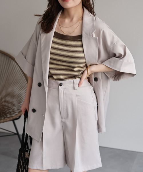 ap retro(アプレトロ)の「【選べるデザイン】リネンタッチハーフスリーブジャケット / メッシュ サマージャケット《動画あり》(テーラードジャケット・レディース・グレイッシュベージュ/ブラック/ネイビー/ベージュ/モカ/ブラック系その他・FREE)」の22枚目の写真