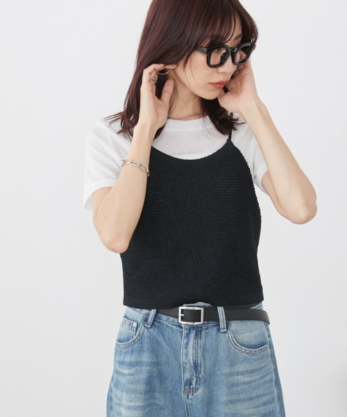 Auntie Rosa Holiday(アンティローザホリデー)の「フロントリボンニットビスチェキャミ / 前後2WAY(キャミソール・レディース・アイボリー/ブラック・FREE)」の2枚目の写真