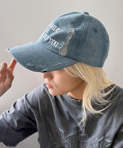 【夏にピッタリ爽やか♪】シャネル★ココビーチ デニムキャップ WEGO/オールドイングリッシュロゴダメージデニムキャップ